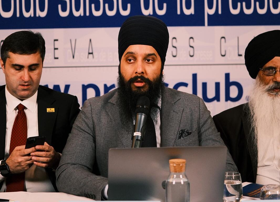 Prabjot Singh of Sikh Federation Canada speaks during a press conference at the Geneva Press Club.